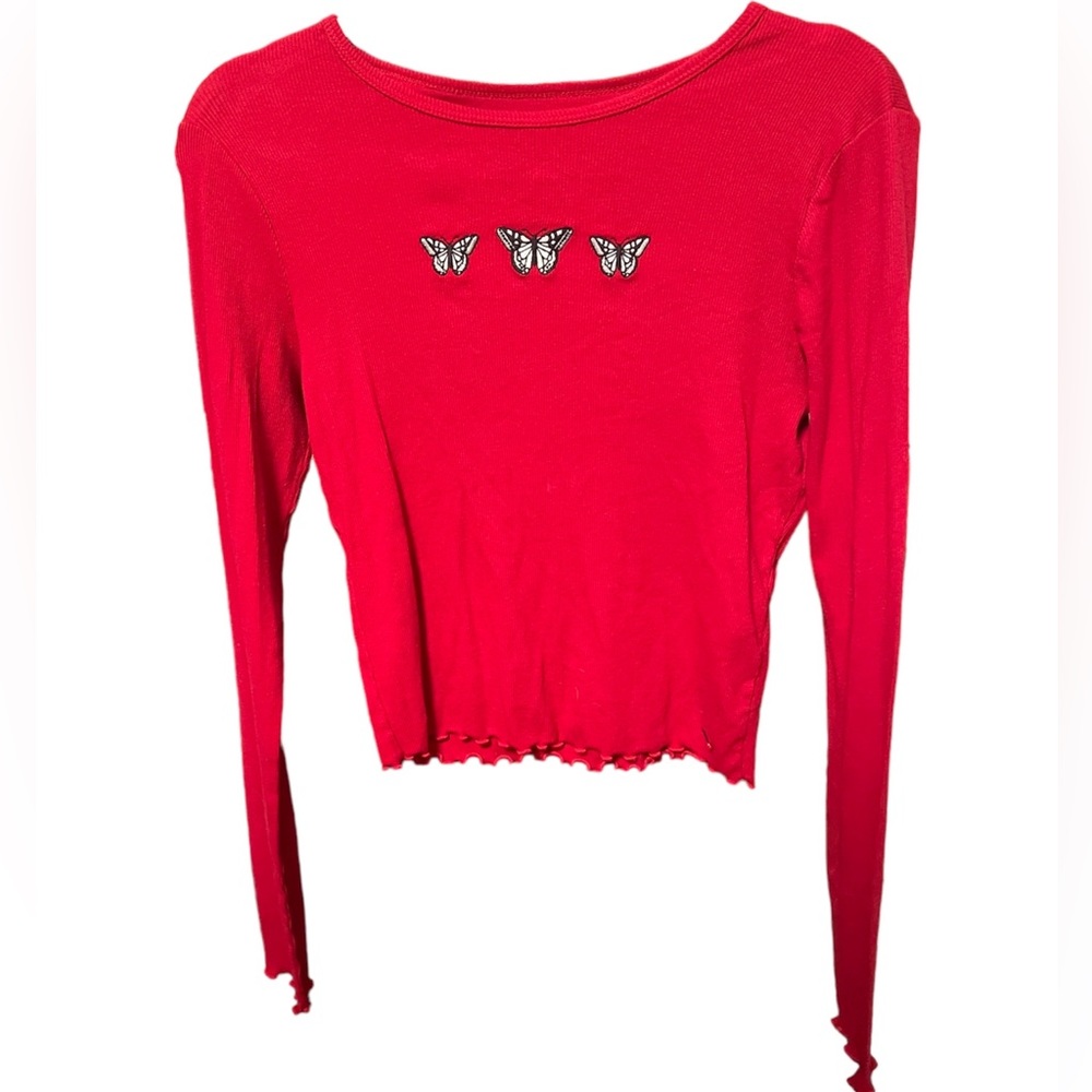 LIKE NEW- Vibrant Red Butterfly Hollister Long Sleeve